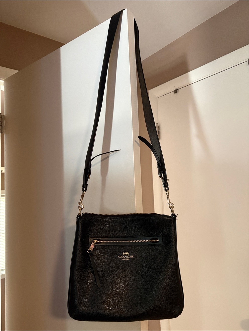 Coach Black Pebbled Leather Crossbody Bag with Silver Hardware